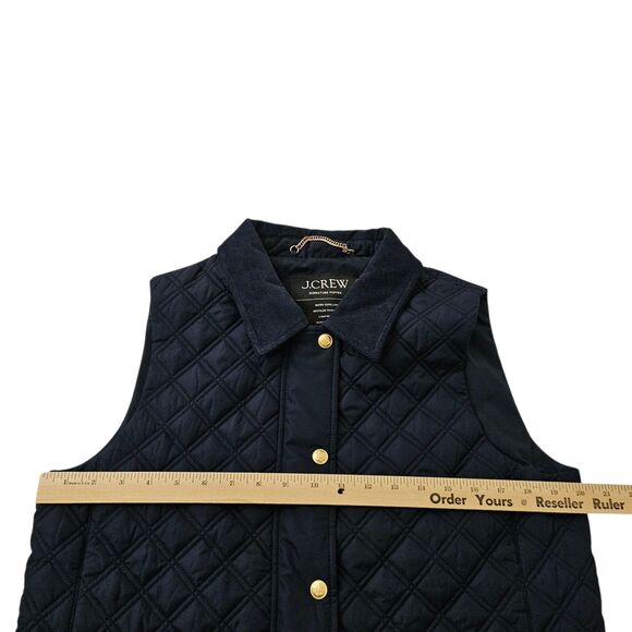 J. Crew Vest Jacket Medium Blue Quilted Barn Corduroy Collar Preppy Gold Buttons - Picture 11 of 12